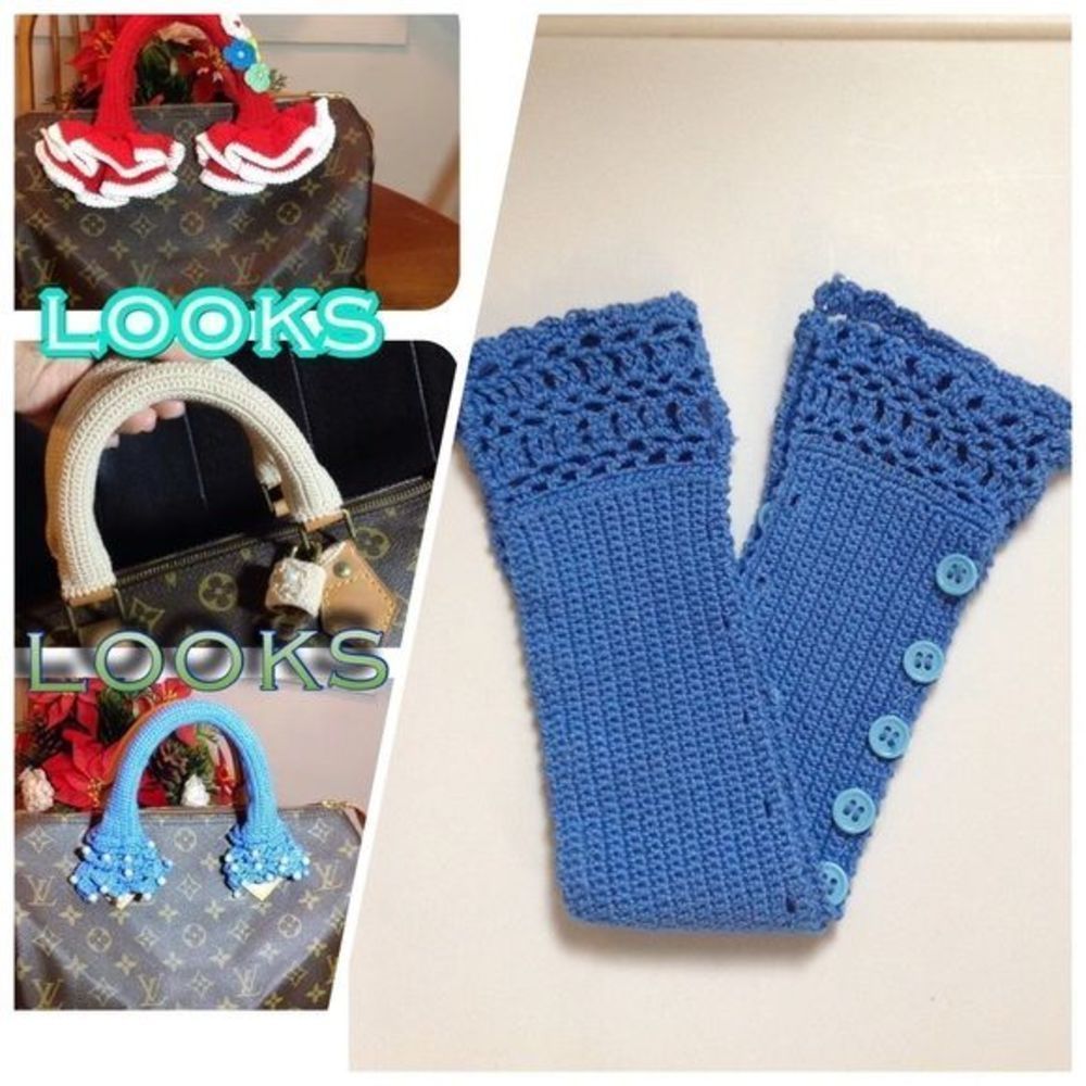 Blue‎ crochet handle cover for handbags